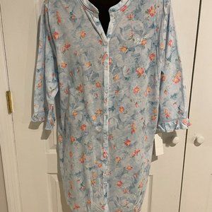 Lauren Ralph Lauren Ruffle Trim Sleep Shirt in Aqua Print